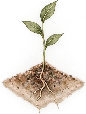 A young plant with three leaves
